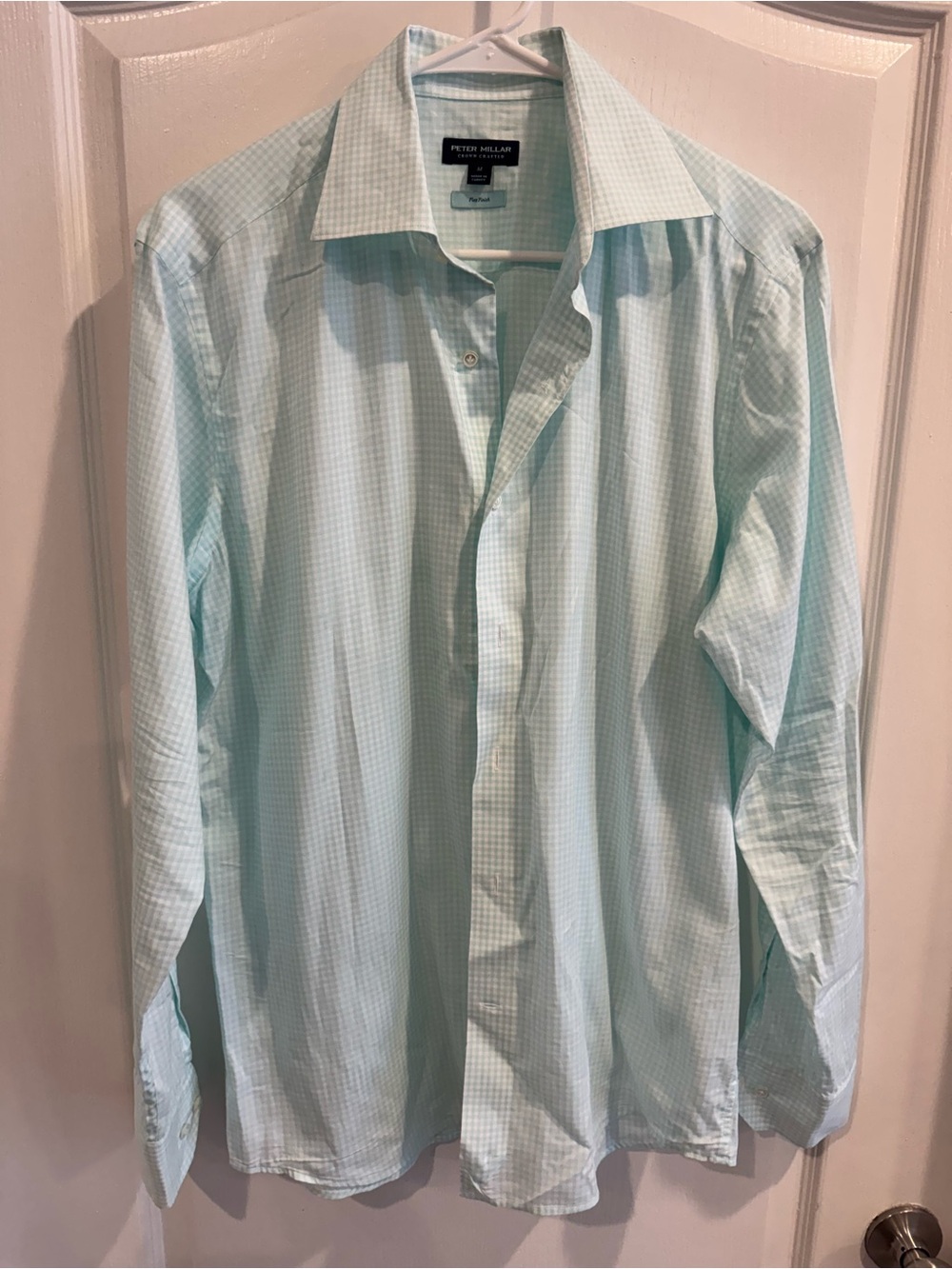 Peter Millar Mint Green Windowpane Dress Shirt